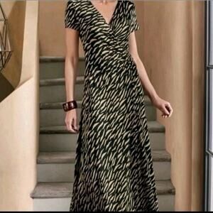 Soft Surroundings Women’s Faux Wrap Maxi Dress Brown Black Zebra Print Boho Sz L
